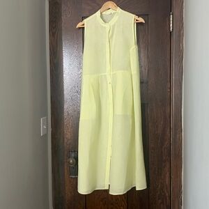 Organic Linen Pleated Sleeveless Shirtdress